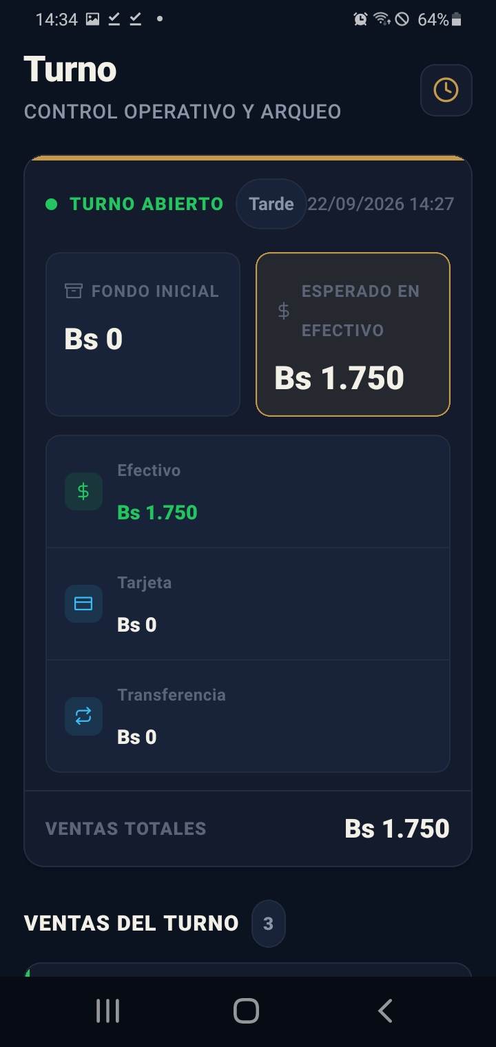Captura del turno y arqueo de caja en tema Clásico