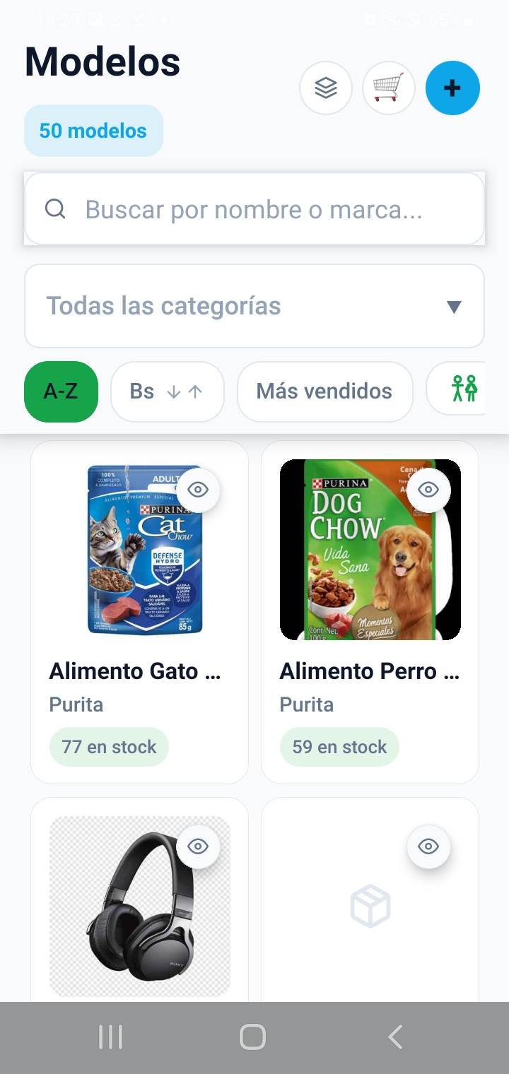 Captura del catálogo para vender en tema Claro